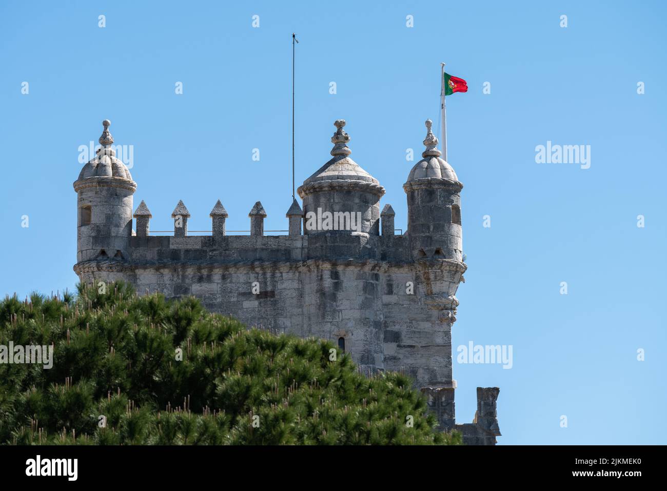 Il monumento Torre de Belem, patrimonio dell'umanità dell'UNESCO, eletto come una delle sette meraviglie del mondo Foto Stock