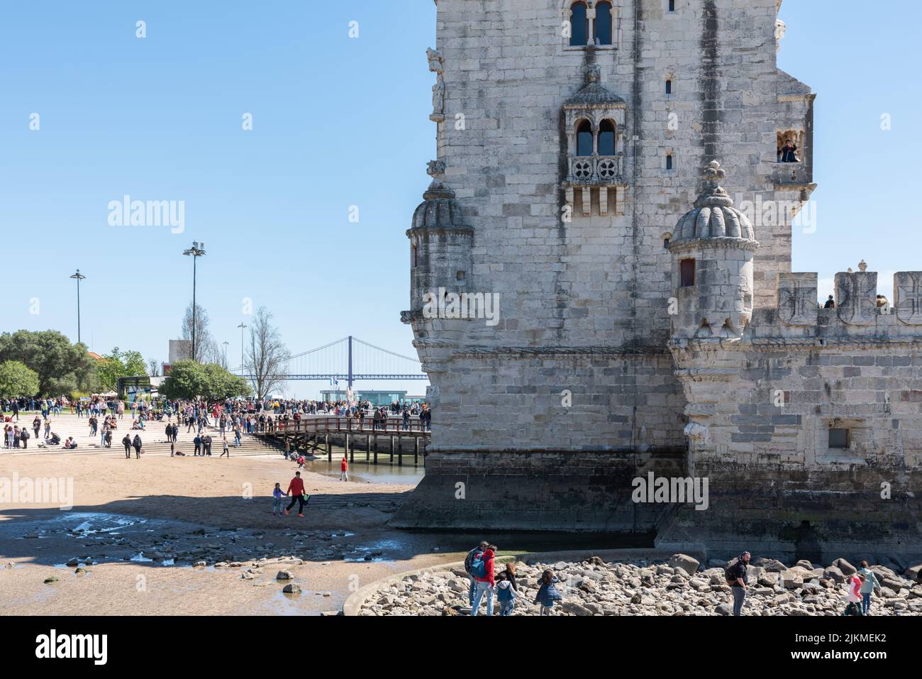Il monumento Torre de Belem, patrimonio dell'umanità dell'UNESCO, eletto come una delle sette meraviglie del mondo Foto Stock