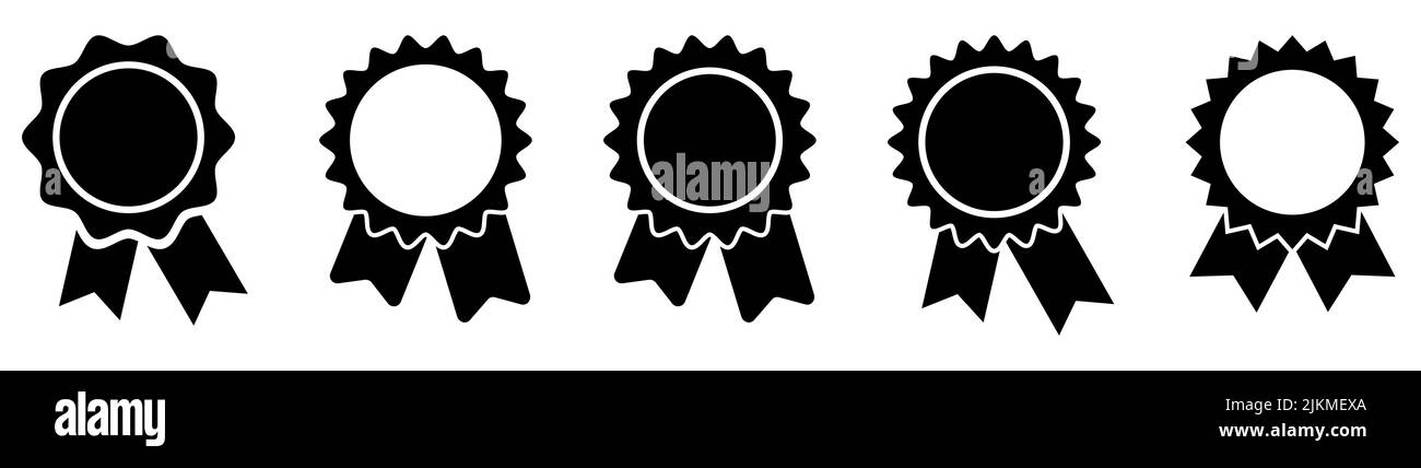 Badge con icone a nastro. Vincitore di premi, premi, medaglie o badge. Illustrazione vettoriale isolata su sfondo bianco Illustrazione Vettoriale