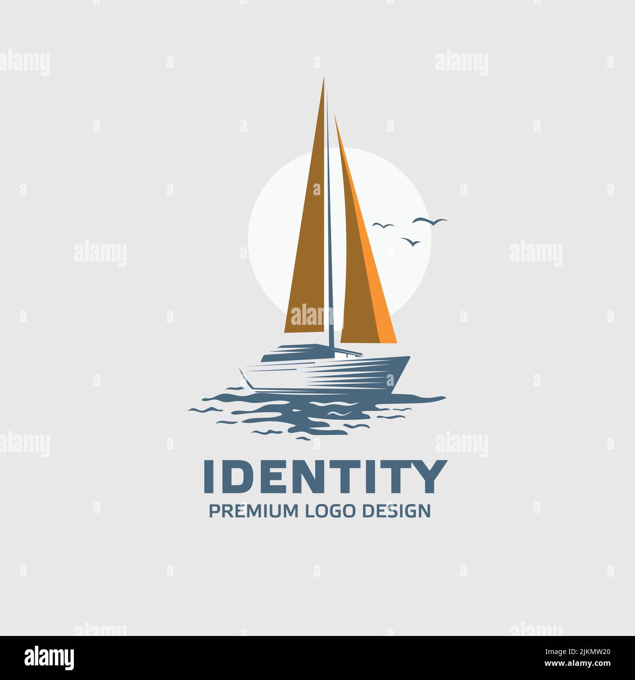 Un'illustrazione vettoriale di un progetto di trasporto di una nave a vela con una luna bianca sullo sfondo Illustrazione Vettoriale