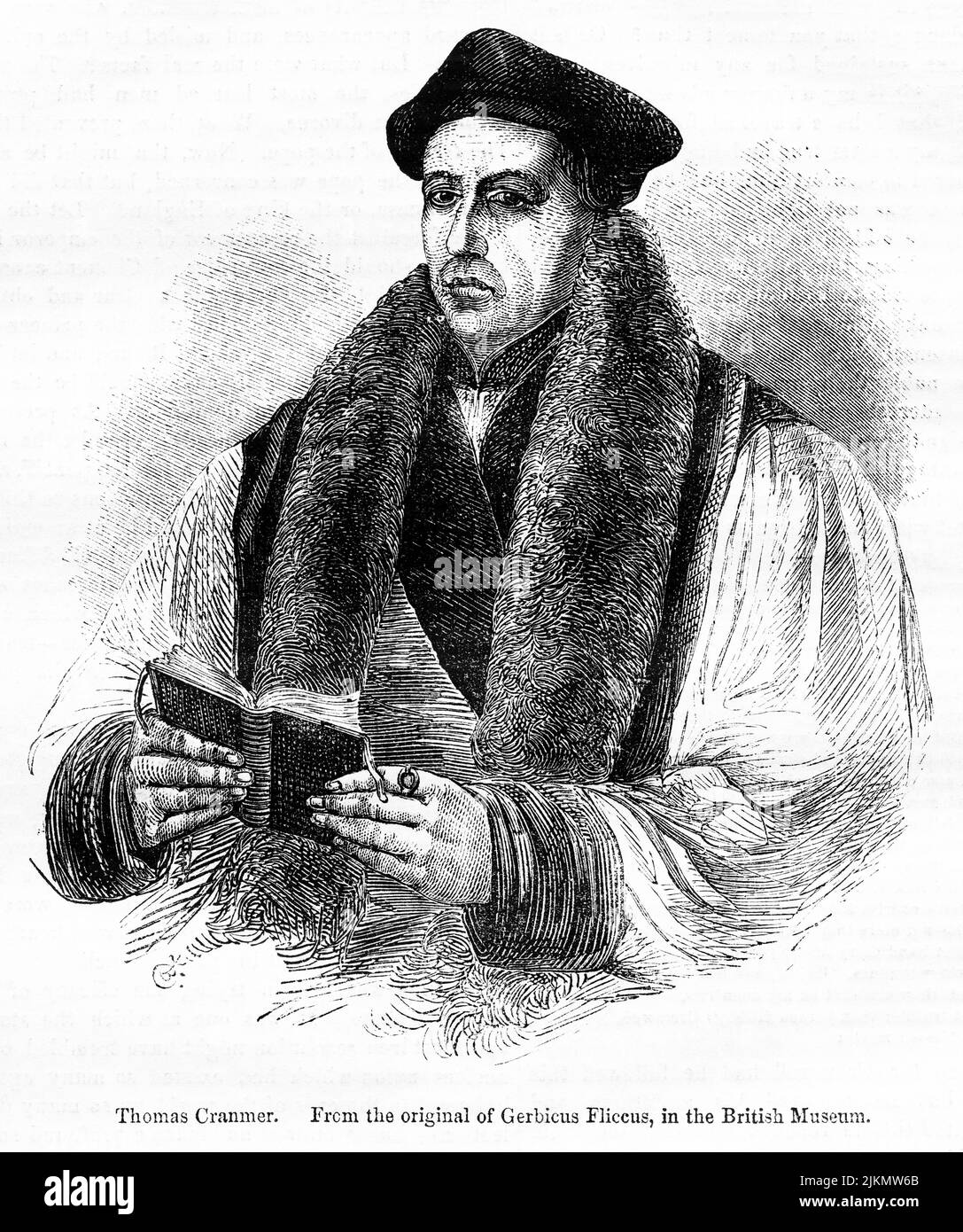 Thomas Cranmer, dall'originale di Gerbicus Fliccus, nel British Museum, Illustrazione dal Libro, 'John Cassel’s Illustrated History of England, Volume II', testo di William Howitt, Cassell, Petter e Galpin, Londra, 1858 Foto Stock