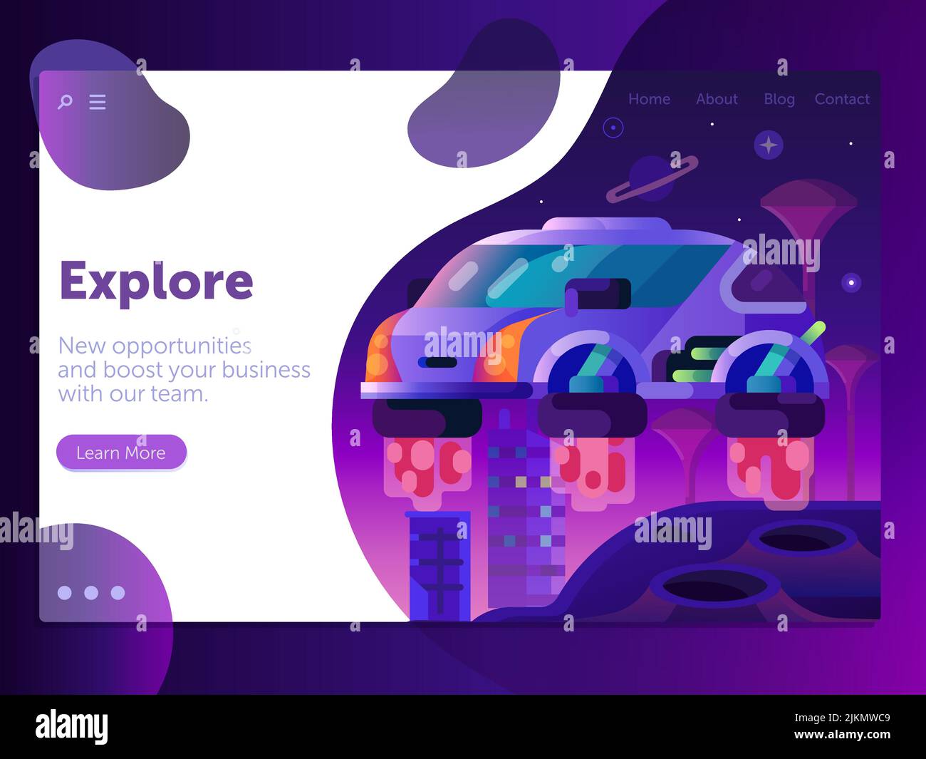 Banner a tema spaziale con auto volante Futurist Illustrazione Vettoriale