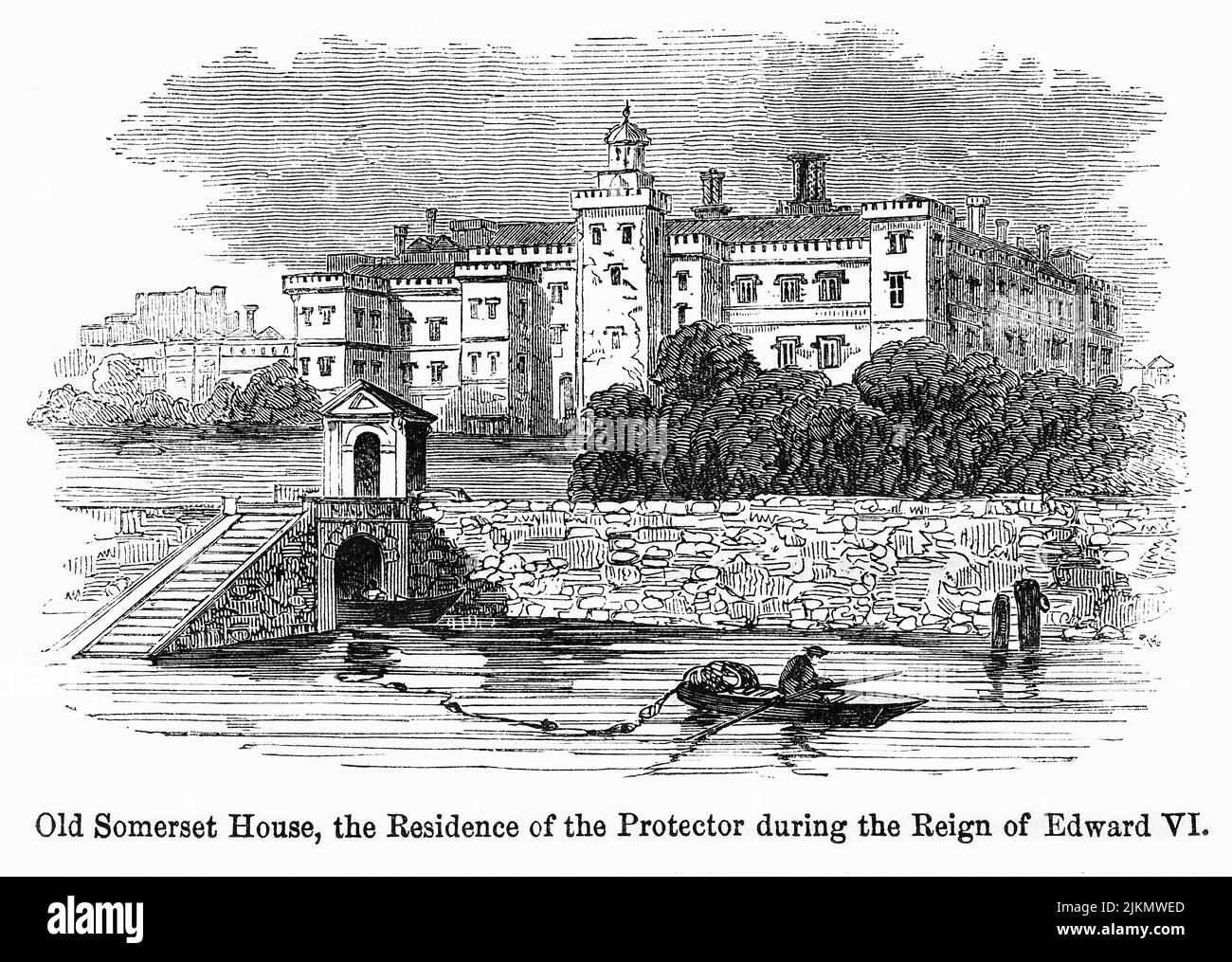 Old Somerset House, la residenza del Proctor durante il Regno di Edoardo VI, illustrazione del Libro, 'John Cassel’s Illustrated History of England, Volume II', testo di William Howitt, Cassell, Petter, e Galpin, Londra, 1858 Foto Stock