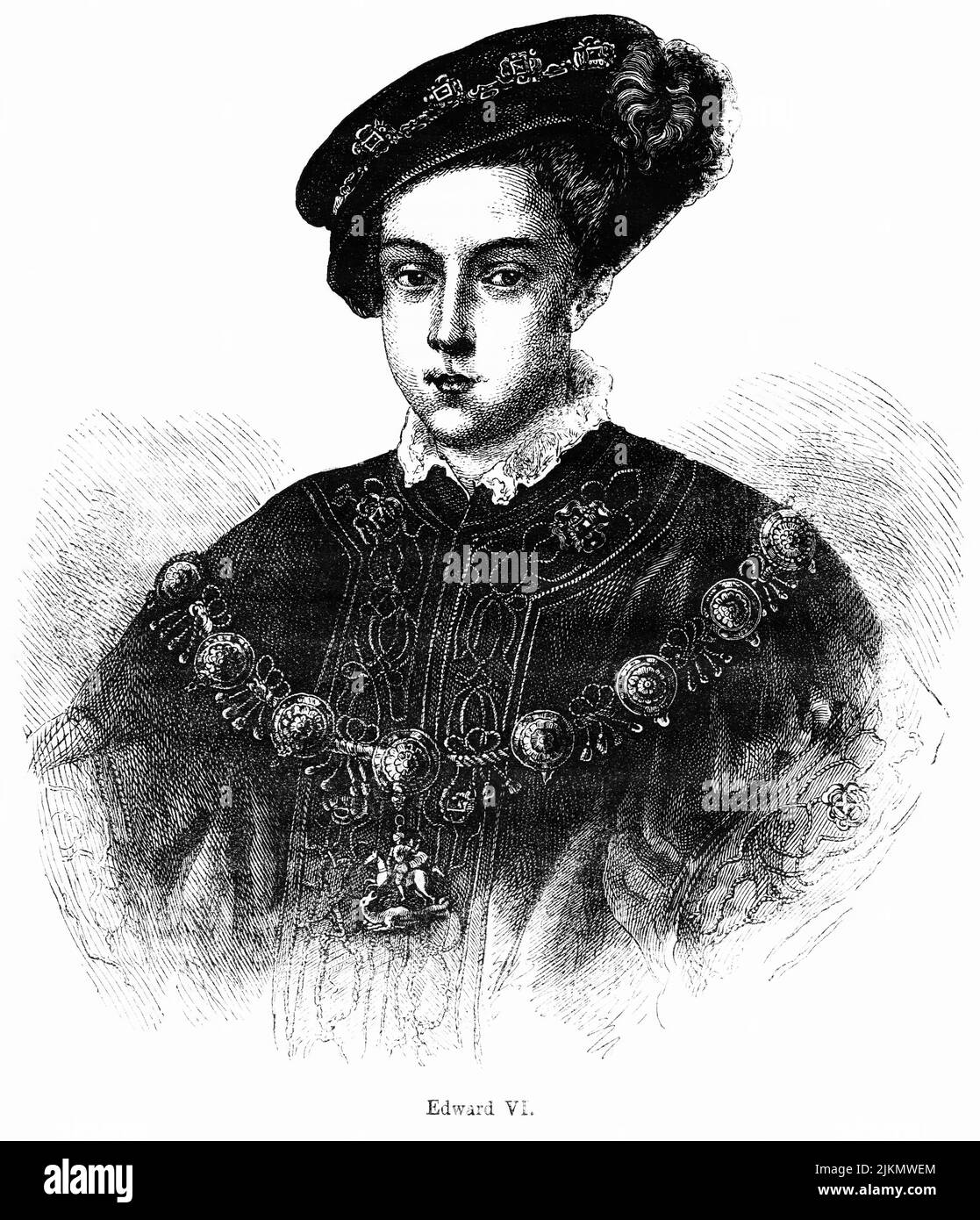 Edward VI, Illustrazione dal Libro, 'John Cassel’s Illustrated History of England, Volume II', testo di William Howitt, Cassell, Petter, and Galpin, Londra, 1858 Foto Stock