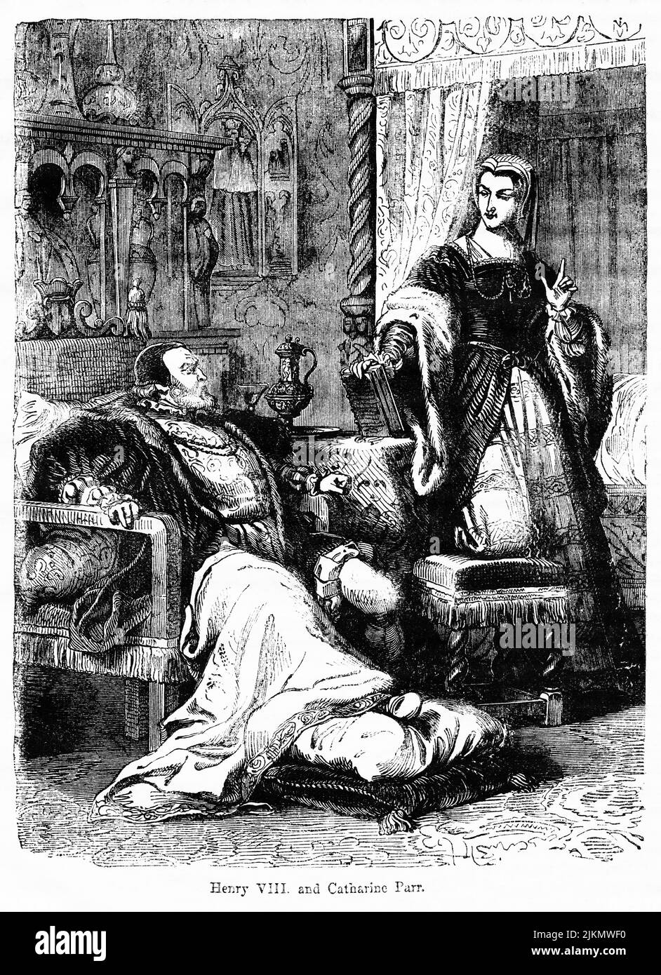 Henry VIII e Catherine Parr, Illustrazione dal Libro, 'John Cassel’s Illustrated History of England, Volume II', testo di William Howitt, Cassell, Petter, and Galpin, Londra, 1858 Foto Stock