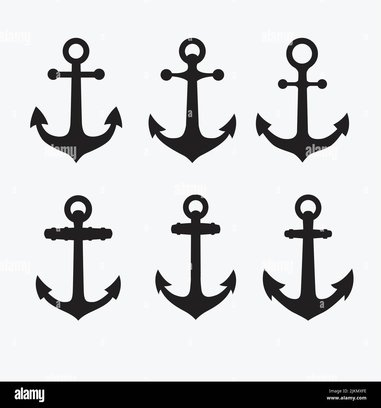 Una serie di icone di ancoraggio isolate su sfondo bianco Illustrazione Vettoriale