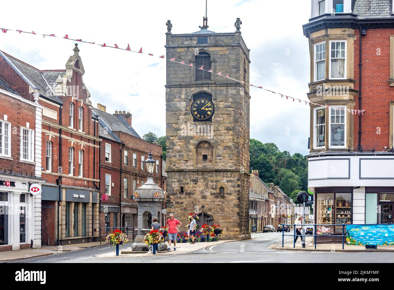 17th Century Morpeth Clock Tower, Market Place, Morpeth, Northumberland, Inghilterra, Regno Unito Foto Stock