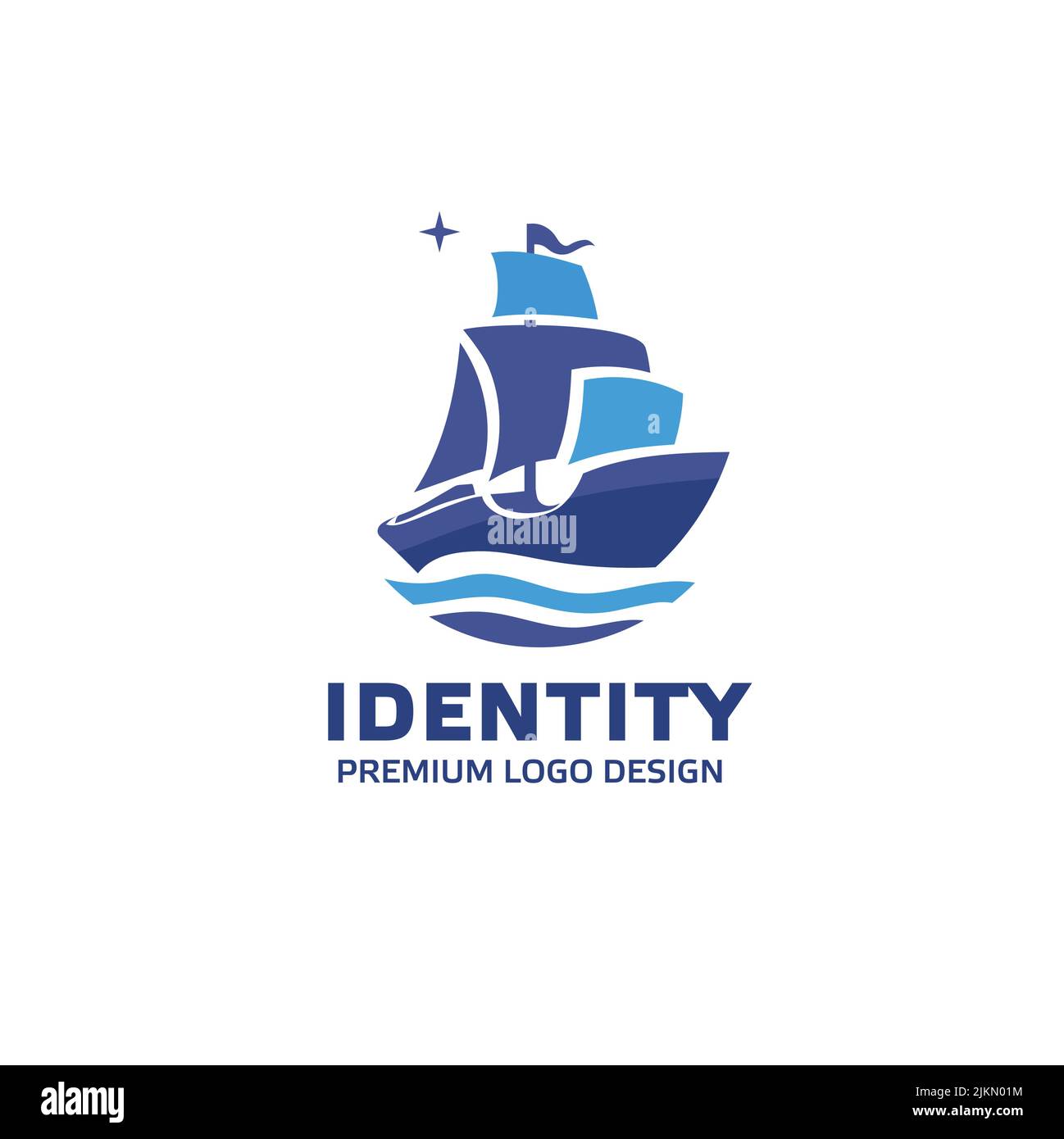 Un'illustrazione vettoriale di un disegno blu di trasporto della nave a vela su uno sfondo bianco Illustrazione Vettoriale