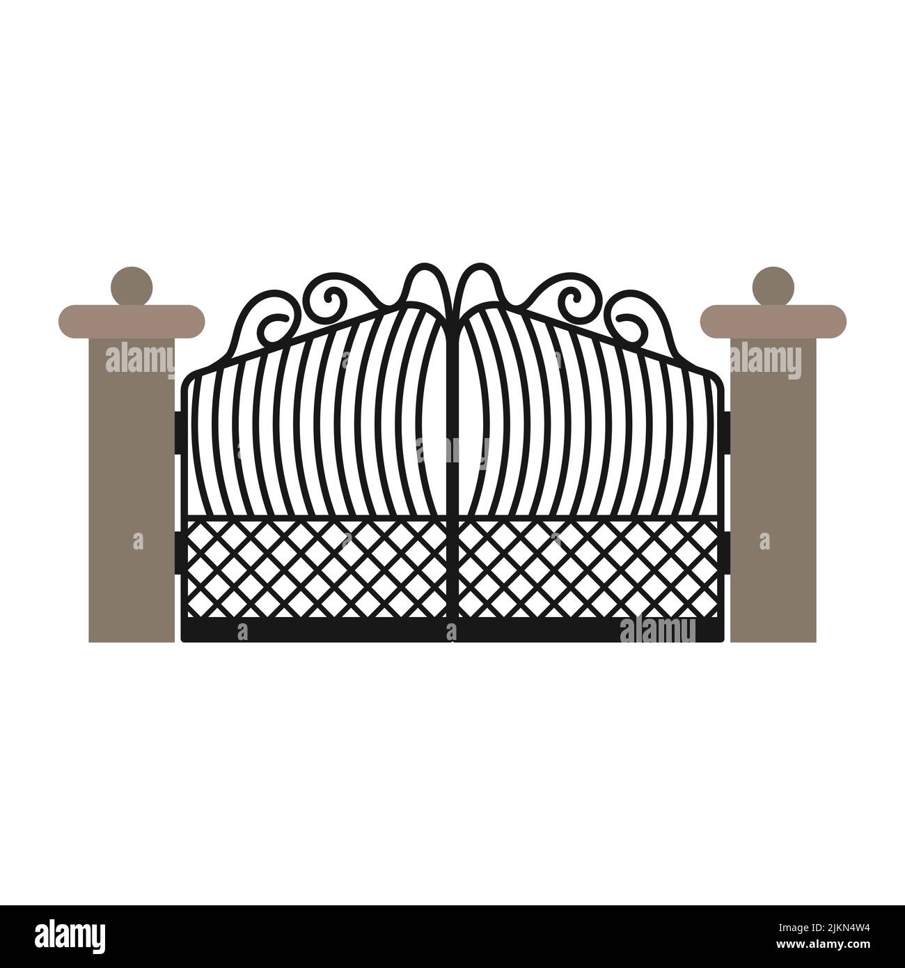Cancello con recinzione in ferro e cartoni in metallo decorazione maniero.  Ingresso anteriore da illustrazione del vettore della griglia in ferro.  Vecchio traliccio battuto e classico f Immagine e Vettoriale - Alamy