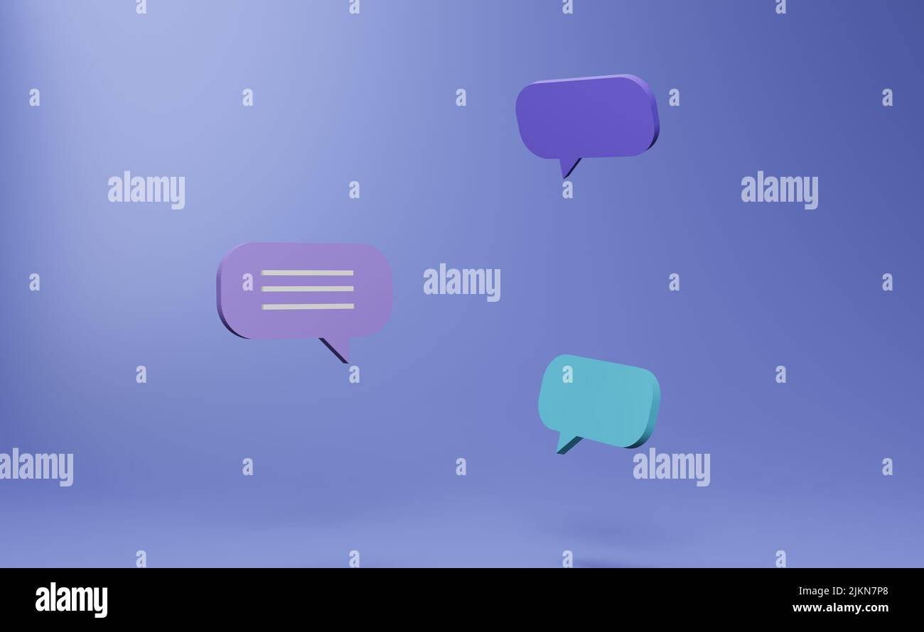 Illustrazione di una chat. Fumetto messaggi. Concetto di comunicazione. 3d rendering Foto Stock