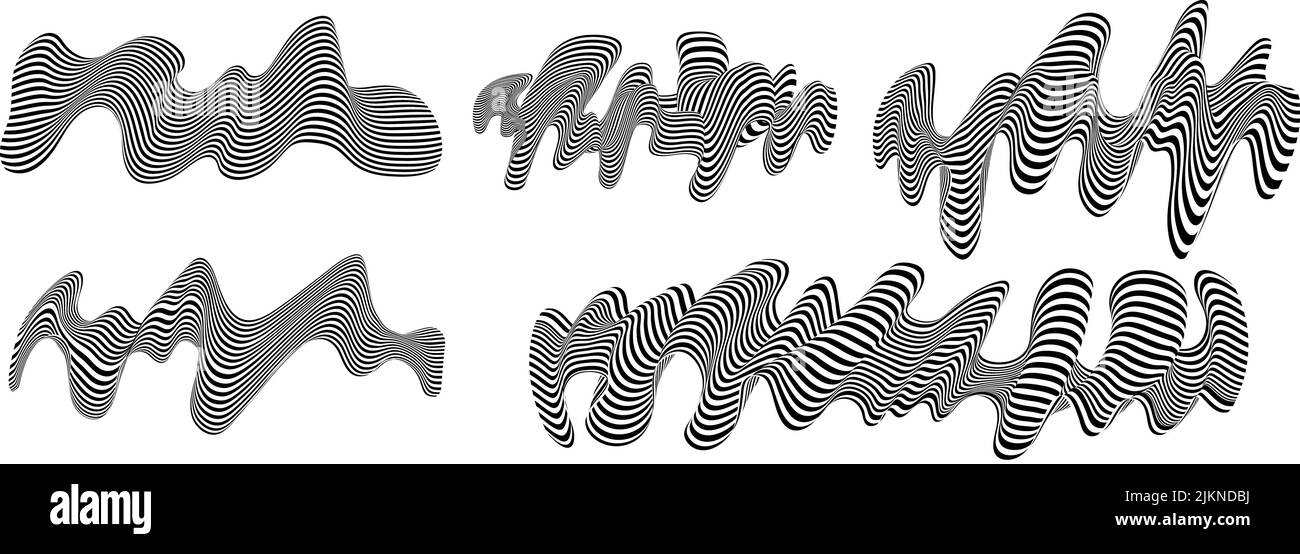 Set di righe astratte bianche e nere. Fluidifica linea onda. Illustrazione Vettoriale
