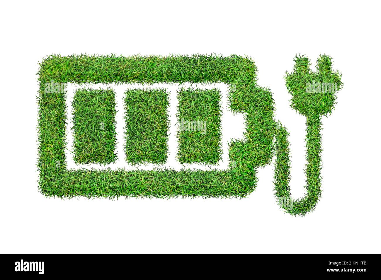 Un'illustrazione di 2D di una zona di erba sotto forma di spina e batteria - concetto di energia rinnovabile Foto Stock
