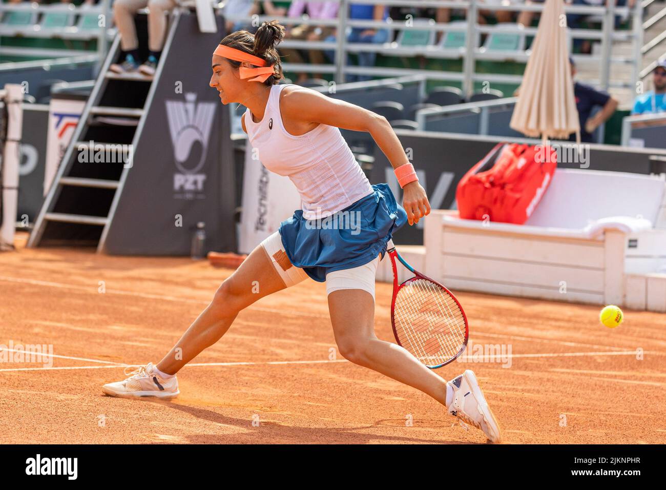 Varsavia, Polonia. 28th luglio 2022. Caroline Garcia ha visto in azione nel corso del secondo round la partita BNP Paribas Poland Open - WTA 250 tra Elisabetta Cocciaretto (Italia) e Caroline Garcia (Francia) a Varsavia. (Punteggio finale; Elisabetta Cocciaretto 0:2 (3:6, 5:7) Caroline Garcia) (Photo by Mikolaj Barbanell/SOPA Images/Sipa USA) Credit: Sipa USA/Alamy Live News Foto Stock