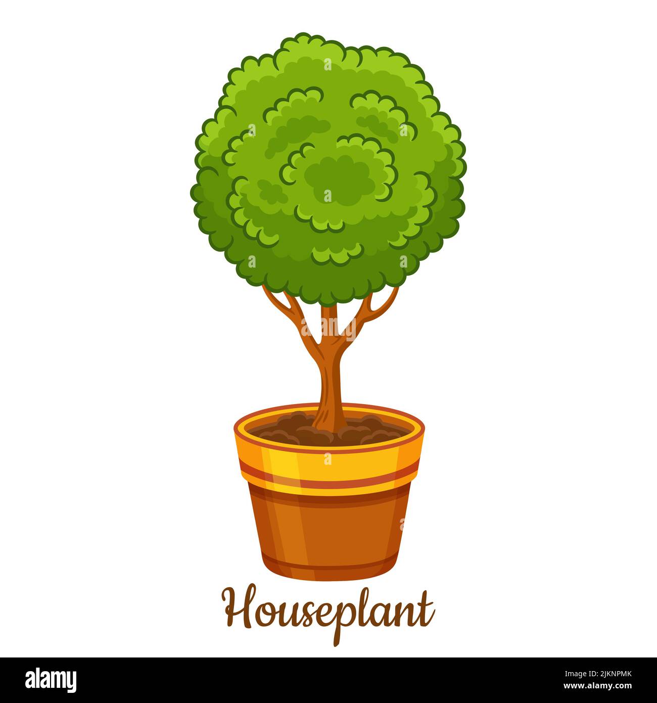 Casa in vaso, giardino ornamentale albero in fiore pot icona. Home giardinaggio, coltivare bush seedling indoor. Piante botaniche esotiche in camera. Vettore Illustrazione Vettoriale