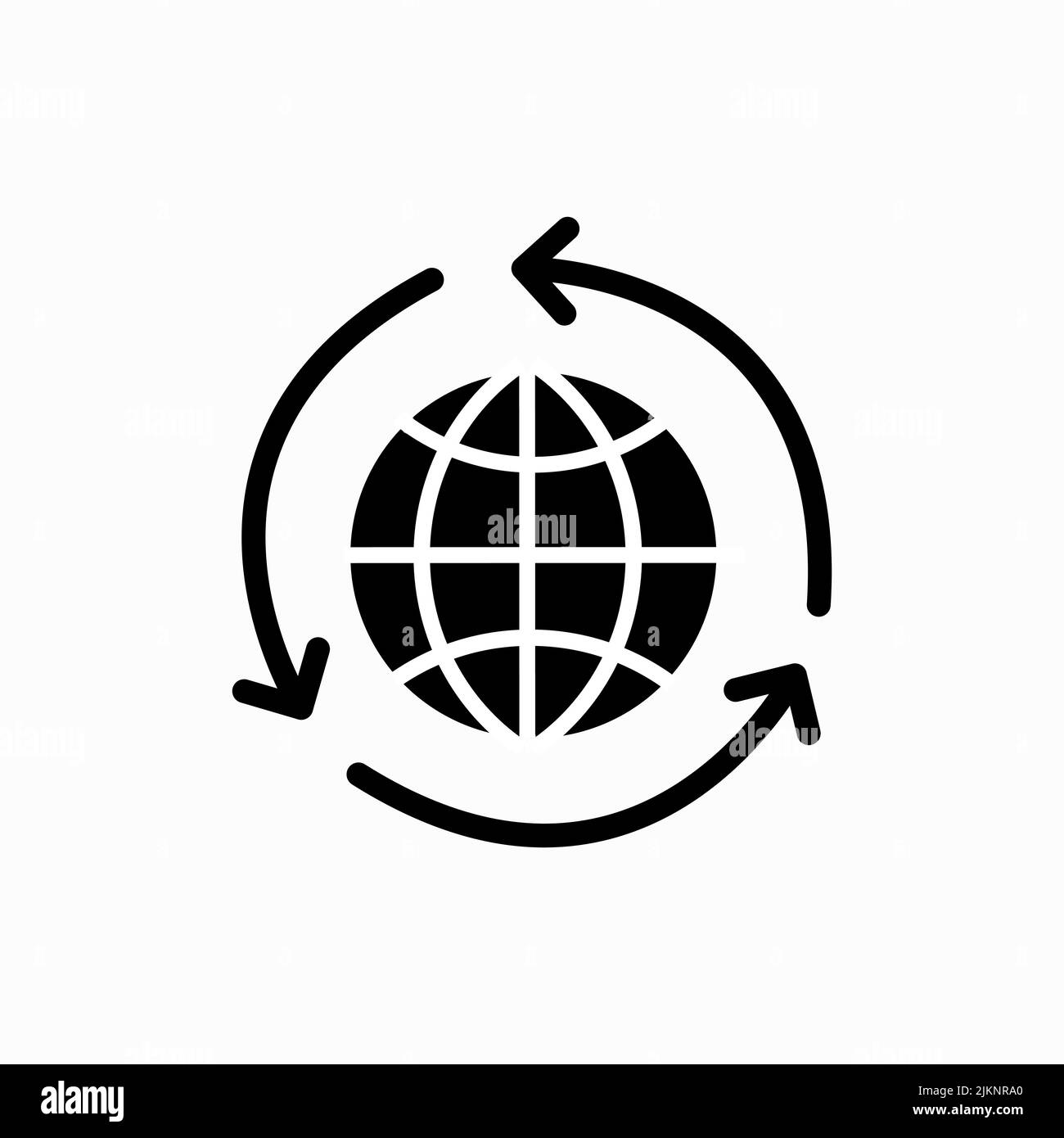 Frecce intorno al globo, concetto di icona di riciclaggio globale Illustrazione Vettoriale