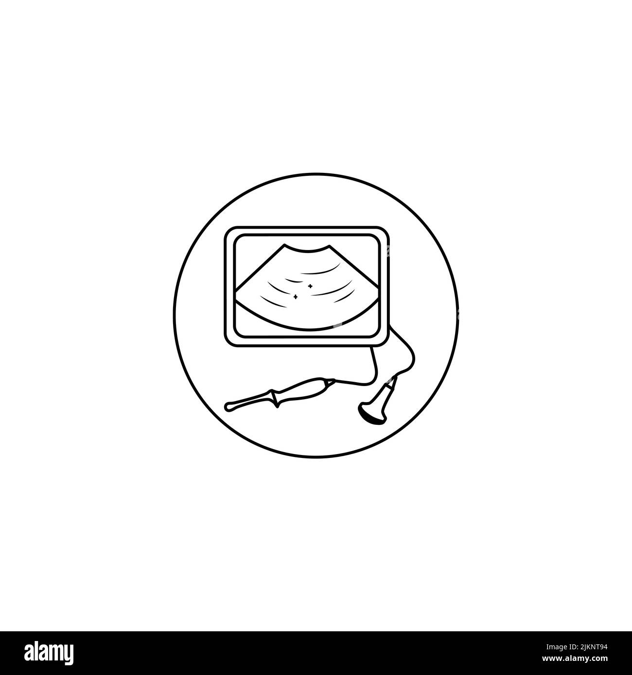 Diagnosi ecografica clinica ginecologica. Segno di ricerca medica. Logo della macchina a ultrasuoni. Illustrazione vettoriale Illustrazione Vettoriale