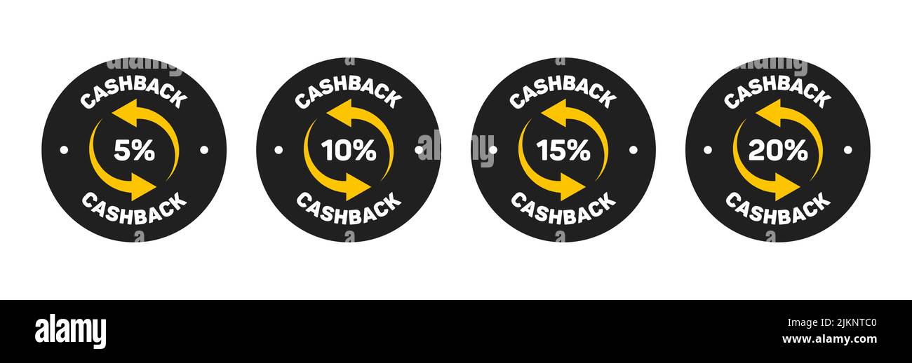 Etichetta di rimborso. Modello di design banner con offerta di rimborso del 5, 10, 15, 20%. Illustrazione vettoriale Illustrazione Vettoriale