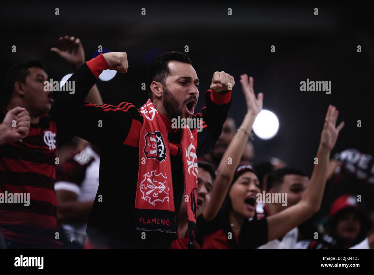 San Paolo, Brasile. 03rd ago 2022. SP - Sao Paulo - 08/02/2022 - LIBERTADORES 2022, CORINTHIANS X FLAMENGO - Flamengo tifosi durante una partita contro Corinthians allo stadio Arena Corinthians per il campionato Copa Libertadores 2022. Foto: Ettore Chiereguini/AGIF/Sipa USA Credit: Sipa USA/Alamy Live News Foto Stock