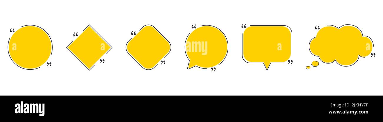 Telaio per casella preventivo, set grande. Icona casella preventivo. Invio di messaggi alle caselle delle virgolette. Modello vuoto preventivo testo info design caselle citazione bolle blog virgolette simboli Illustrazione Vettoriale