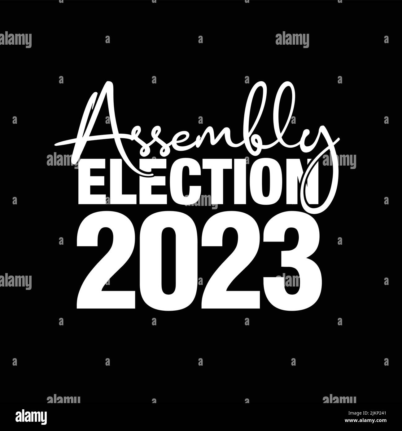 Una tipografia bianca di elezione dell'Assemblea 2023 su sfondo nero Illustrazione Vettoriale
