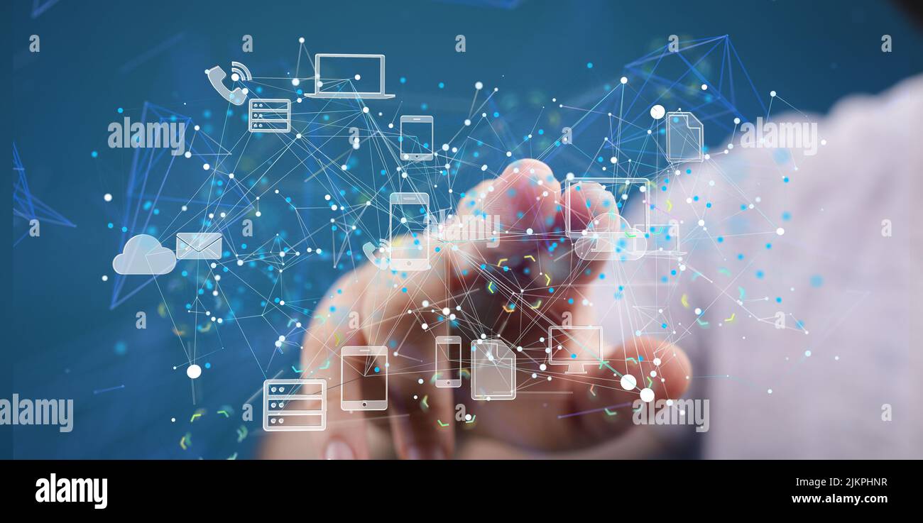 Tecnologia cloud. L'arte a reticolo poligonale assomiglia a una costellazione Foto Stock