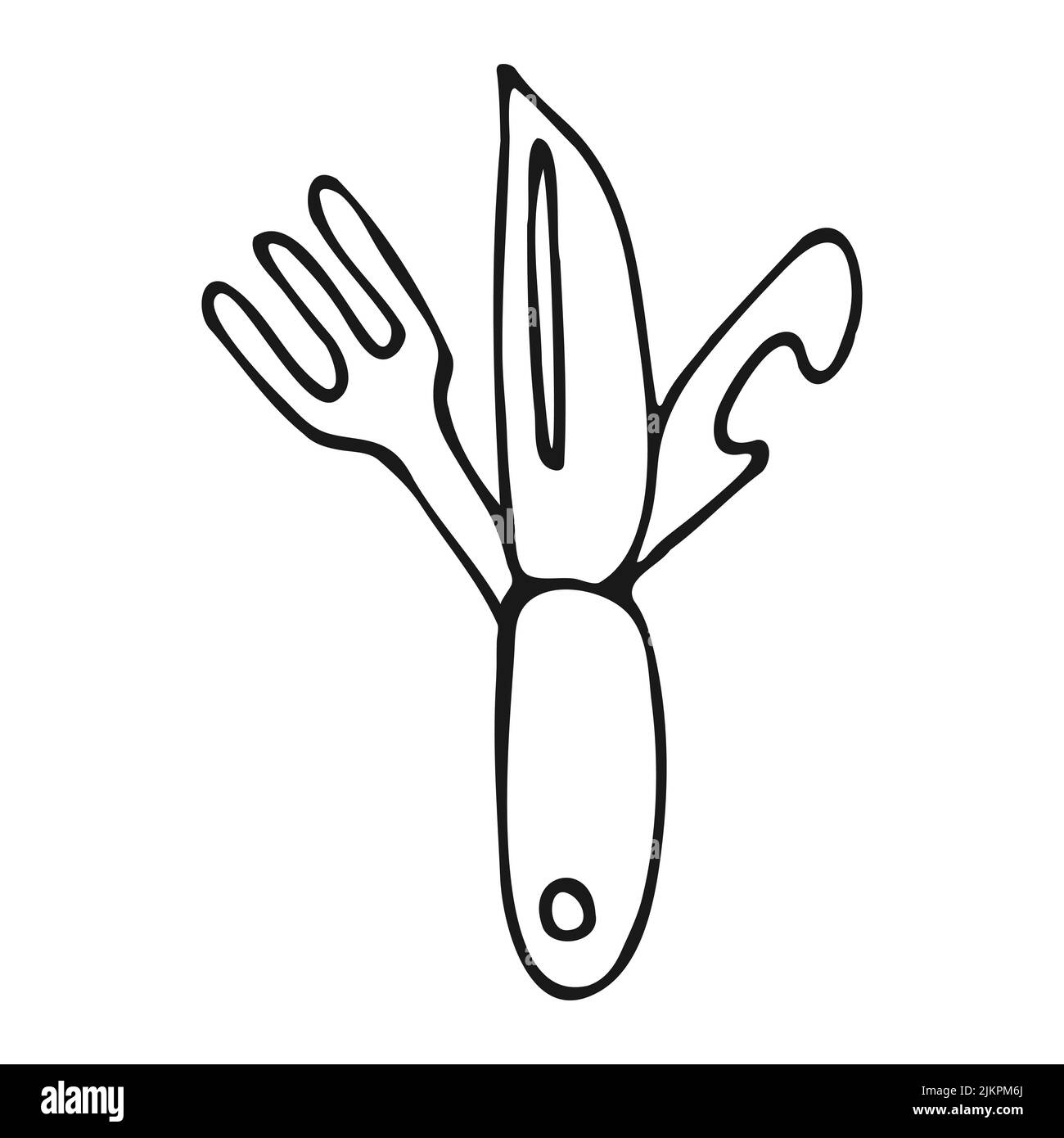 Coltello da tasca Doodle. Coltello dell'esercito svizzero disegnato a mano. Illustrazione vettoriale. Illustrazione Vettoriale