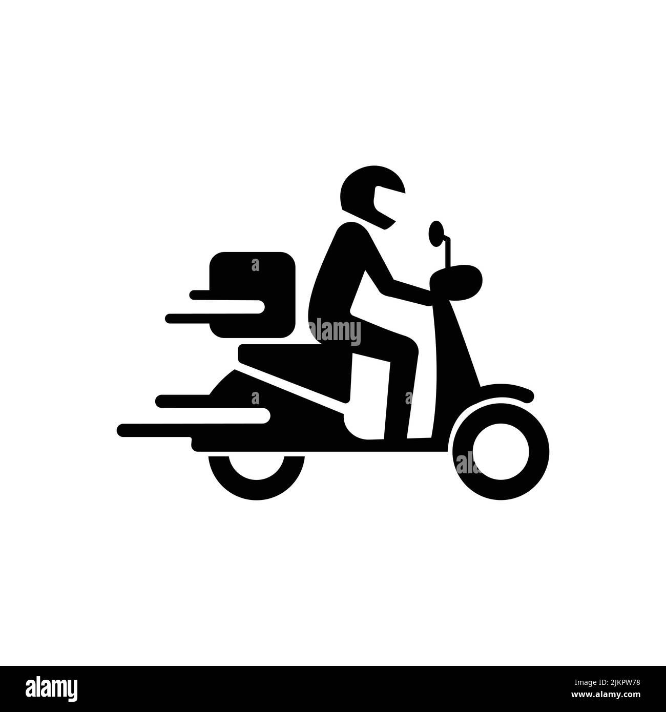 Vettoriale minimalistica consegna moto express scooter con righe in nero. Illustrazione Vettoriale