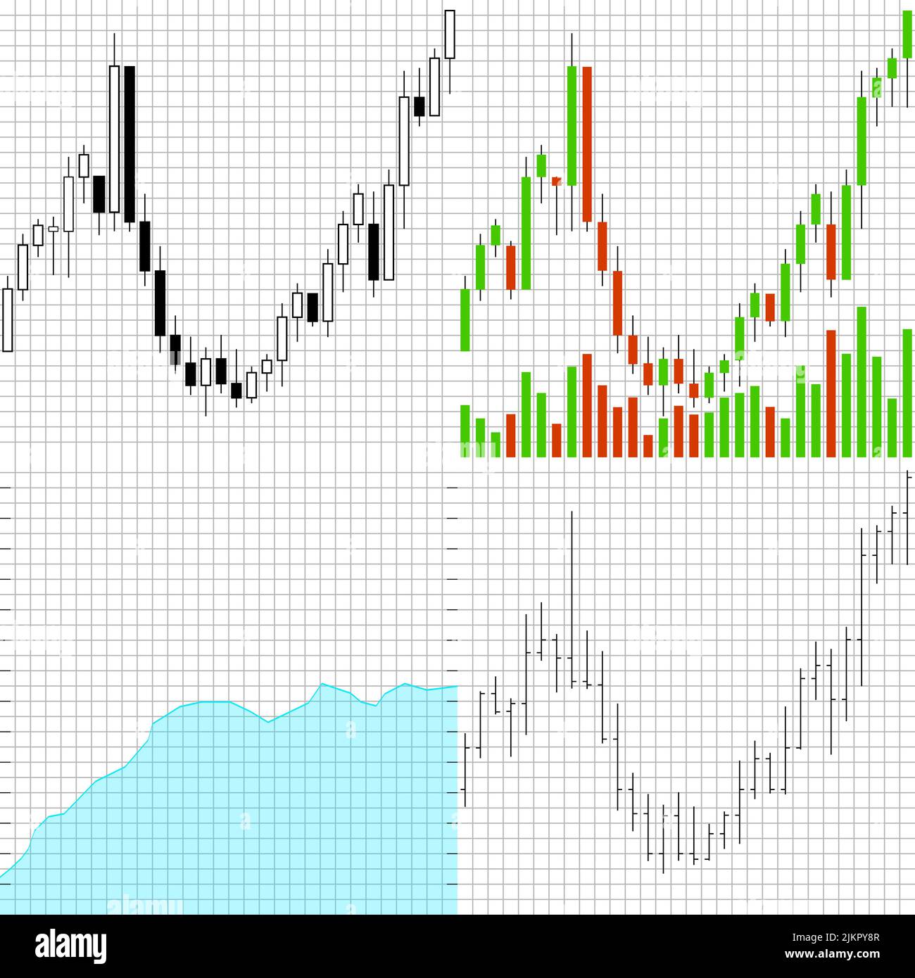 Grafico e diagramma per scambio commerciale, candele e bar. Grafico a barre vettoriale, diagramma commerciale e grafico del mercato, illustrazione della crescita del cambio di valuta Foto Stock