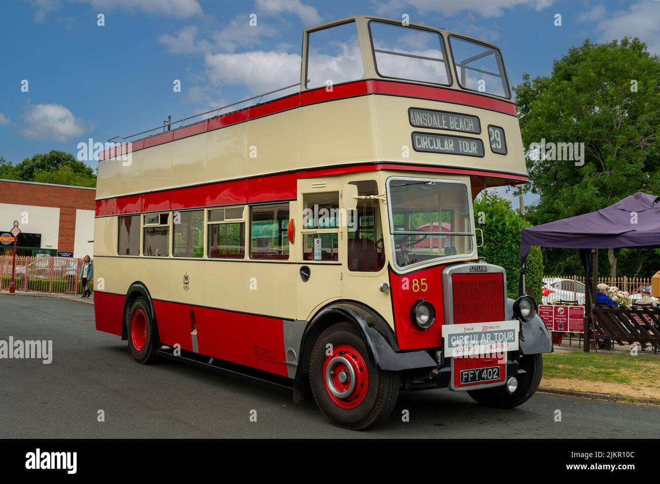 Southport Corporation, autobus scoperto Leyland Titan presso il museo dei trasporti Wythall Foto Stock