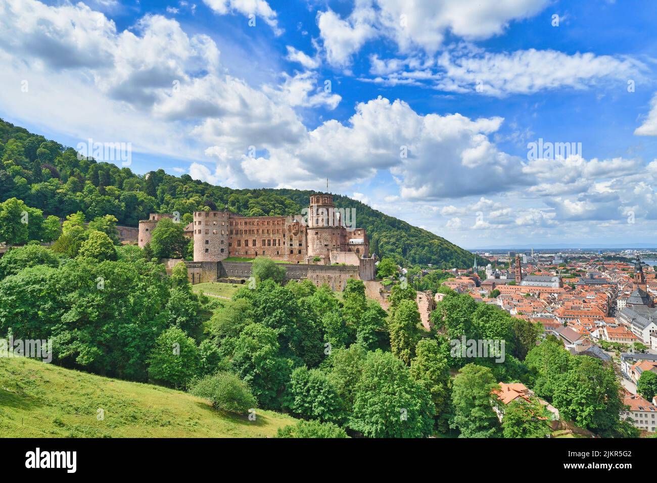 Il castello di Heidelberg e il centro storico della città in Germania Foto Stock