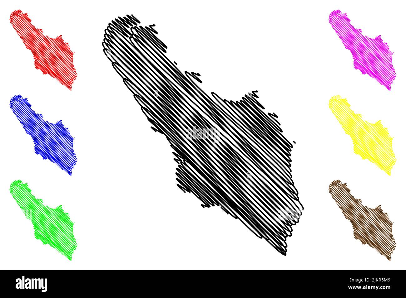 Isola di Ramree (Repubblica dell'Unione di Myanmar, Birmania) illustrazione vettoriale di mappa, disegno di scricbble mappa di Ramri Illustrazione Vettoriale