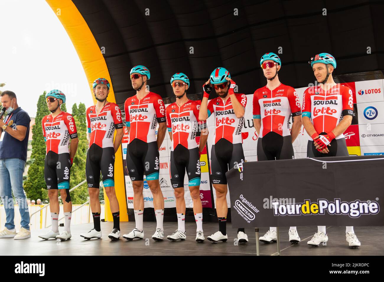 Chelm, Lubelskie, Polonia - 31 luglio 2022: 79 tour de Poulogne, Presentazione della squadra del Lotto Soudal Foto Stock