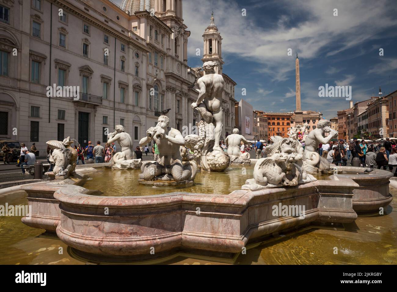 La Fontana del Moro in Piazza Navona, Roma Foto Stock