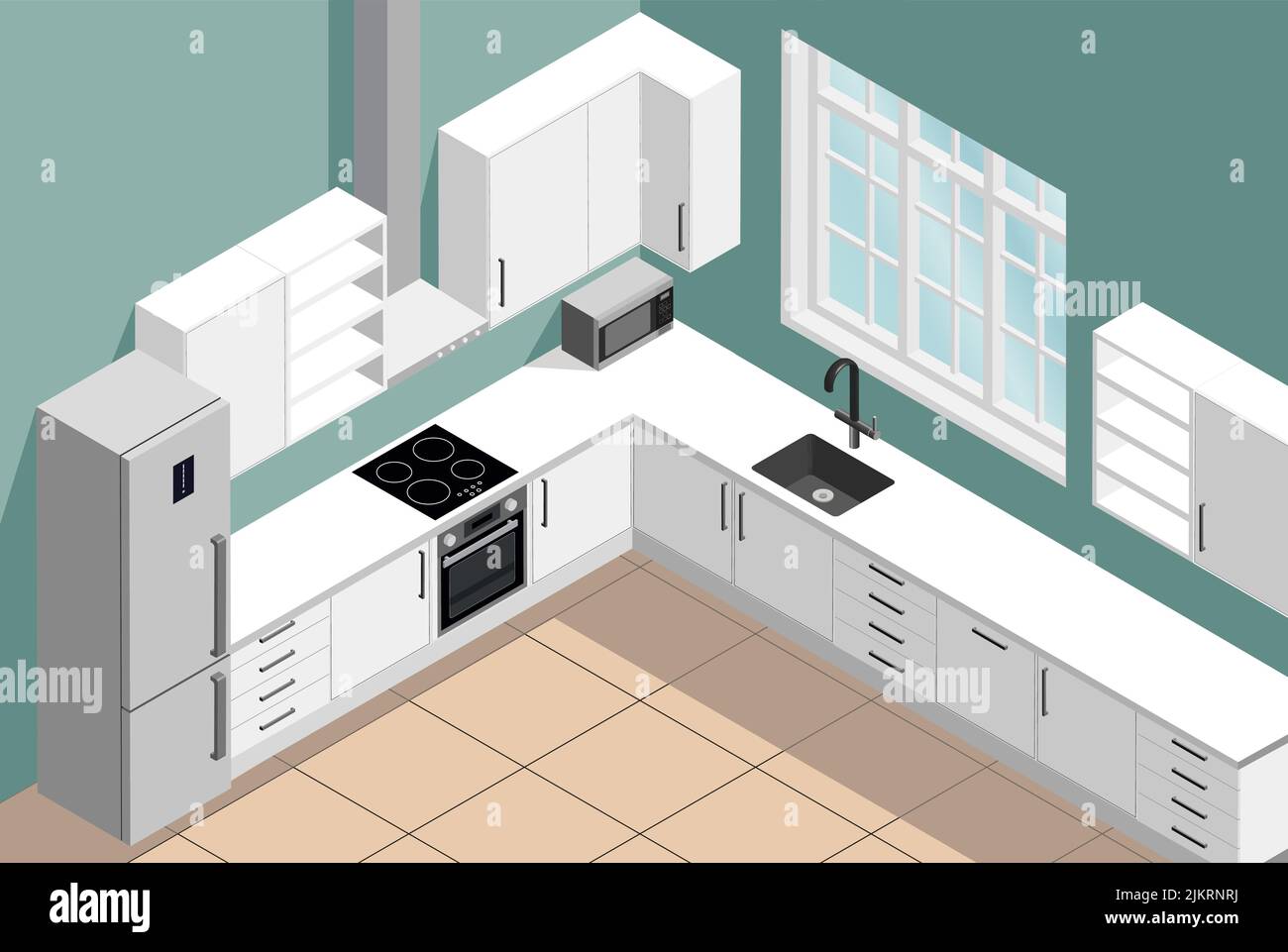 Illustrazione isometrica del vettore interno della cucina Illustrazione Vettoriale