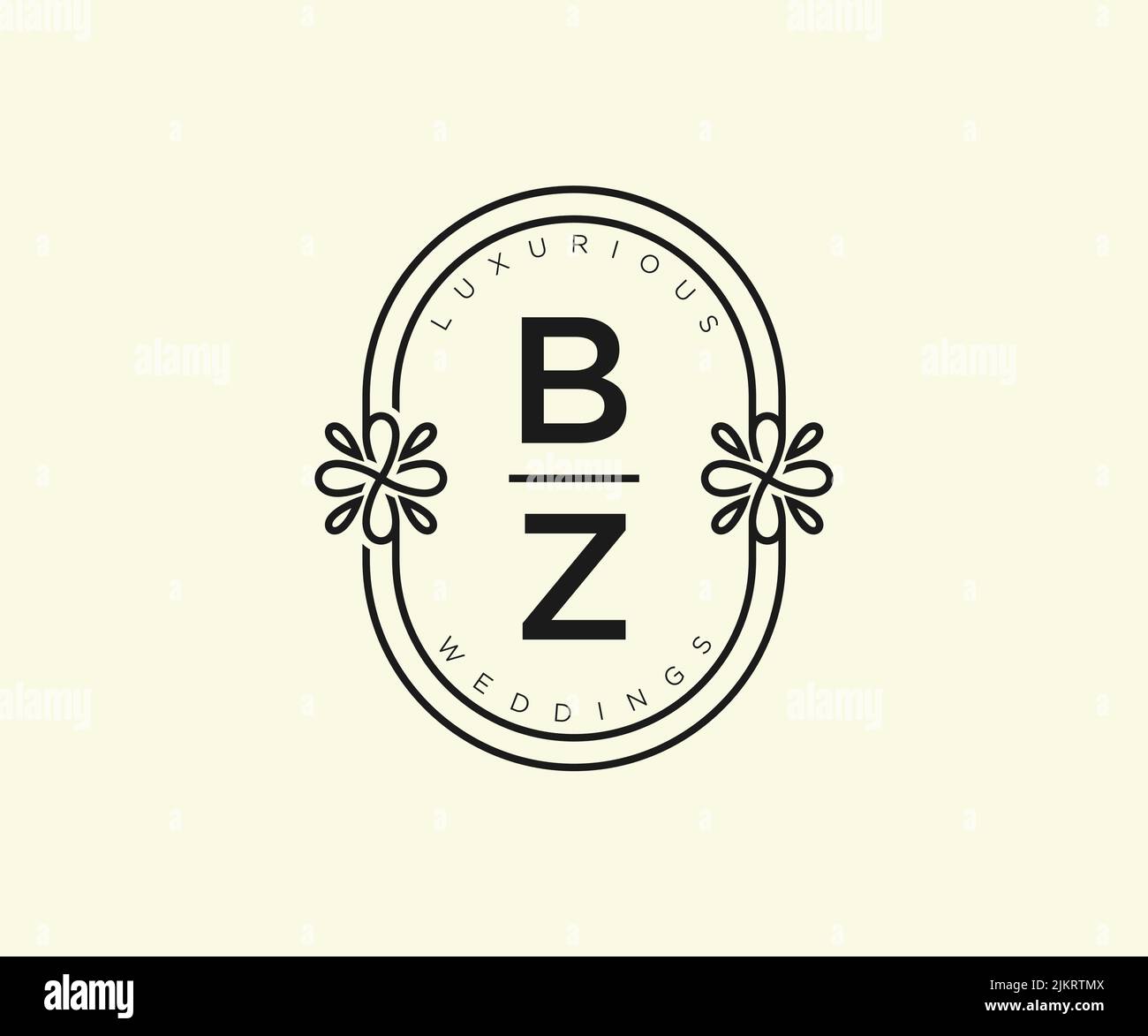 BZ iniziali lettera monogramma modello logo matrimonio, modelli moderni minimalisti e floreali disegnati a mano per carte di invito, Salva la data, elegante Illustrazione Vettoriale