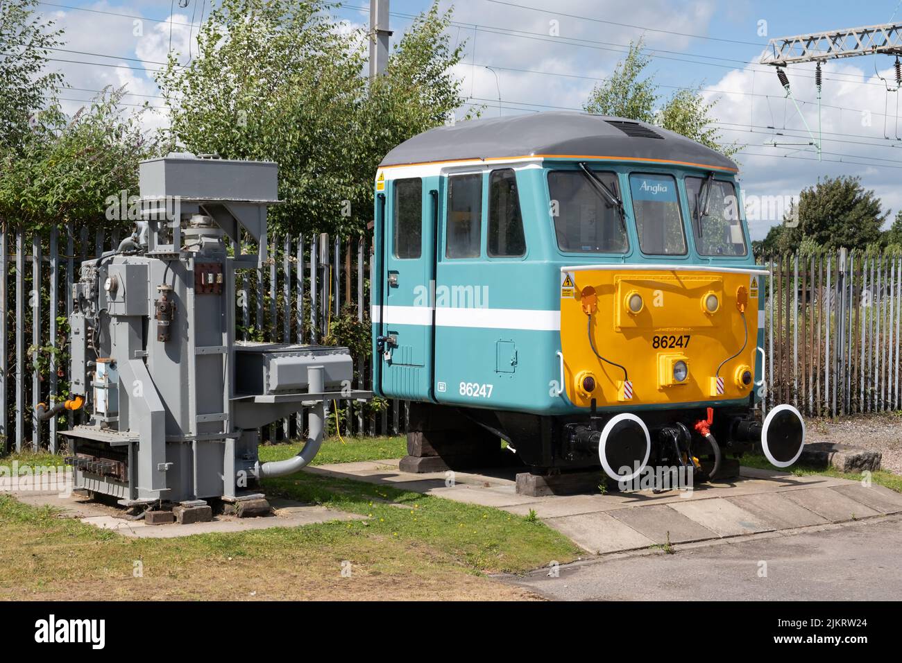 Cabina per locomotiva elettrica Classe 86, Crewe Heritage Centre Foto Stock