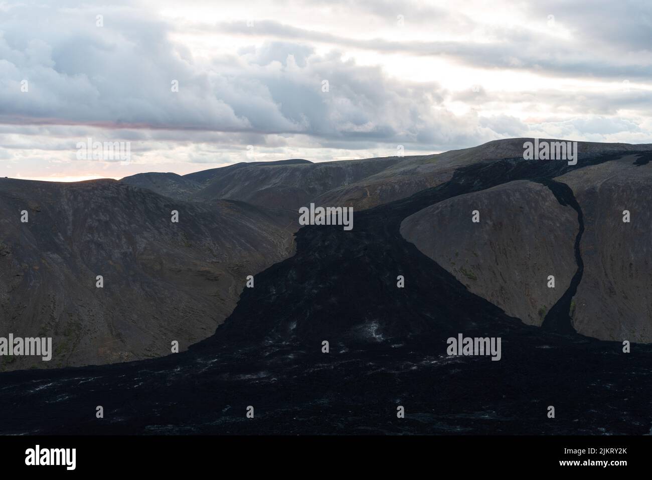 Fagradsfjall area vulcanica nella penisola di Reykjanes, vicino a Reykjavik, Islanda. Negli ultimi tre giorni si è svolta un'intensa attività sismica che ha portato all'eru Foto Stock