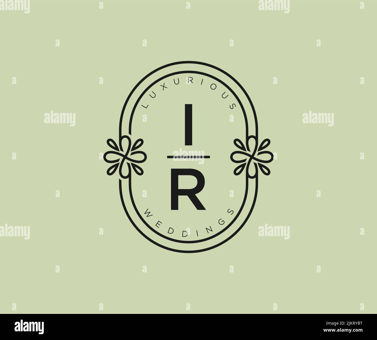 IR iniziali lettera matrimonio monogramma modello loghi, disegnati a mano moderno minimalista e modelli floreali per carte di invito, Salva la data, elegante Illustrazione Vettoriale