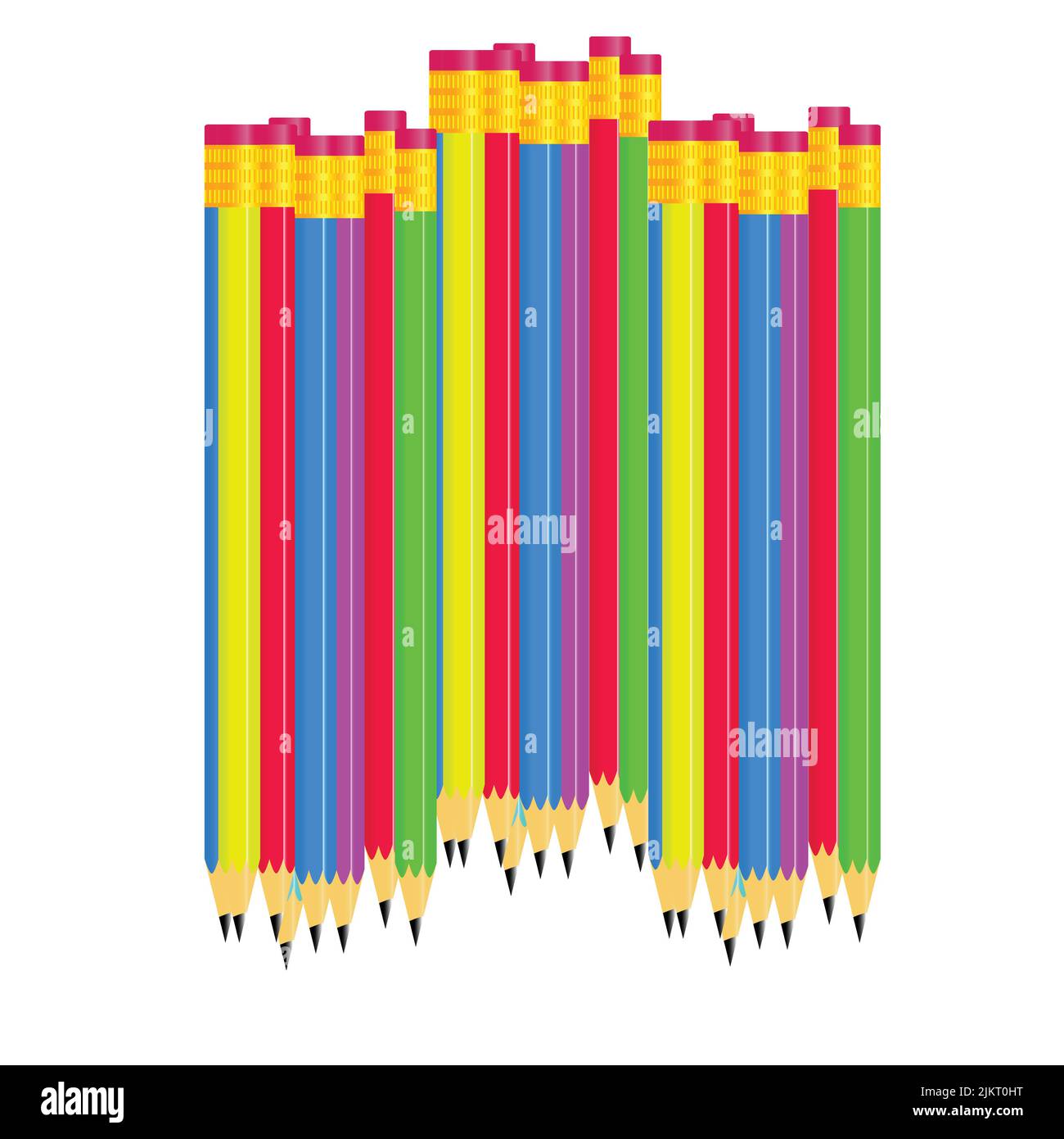 Matite colorate che posano in fila. Linea ondulata realizzata con punte a matita. Set di pastelli per illustrazioni, arte, studio. Vactor Illustrazione Vettoriale