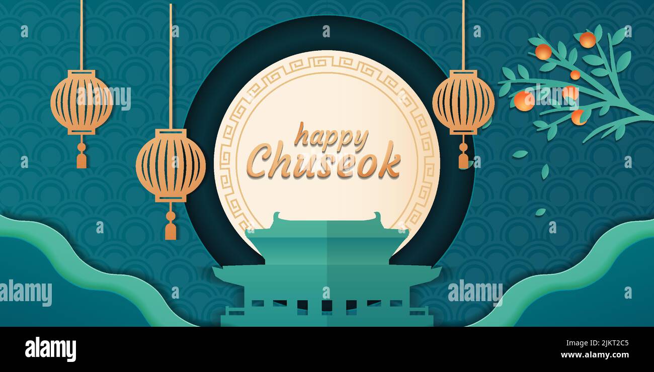 happy chuseok illustrazione in carta taglio stile disegno Illustrazione Vettoriale