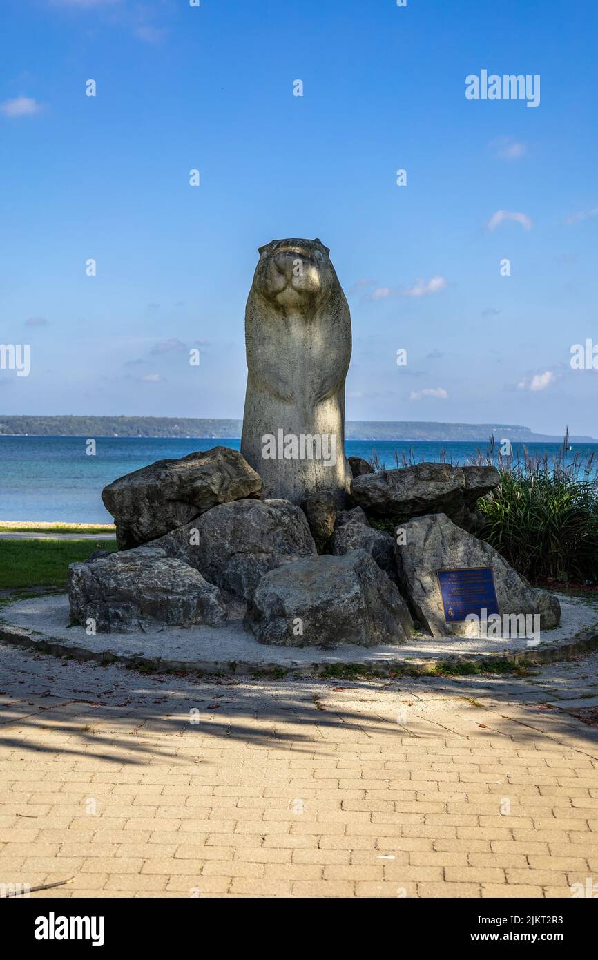 Statua Monumento a Wiarton Willie Groundhog Day nel Bluewater Park Wiarton Ontario Canada Foto Stock