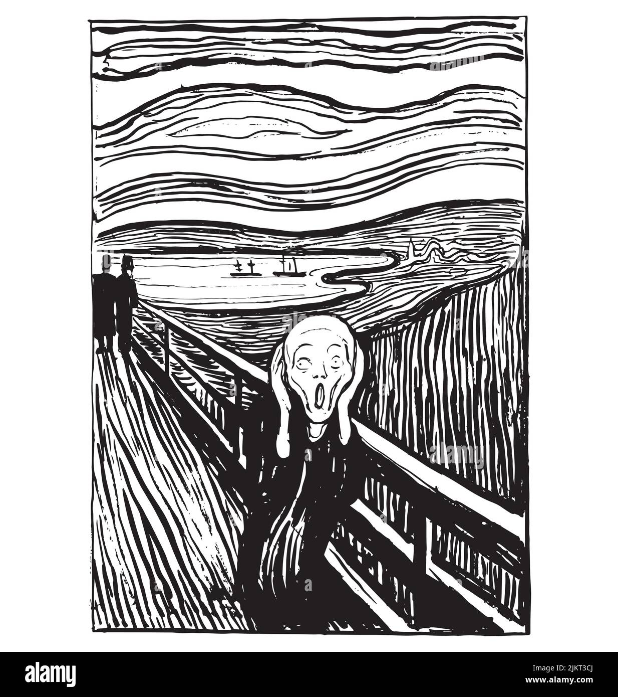 Edvard Munch The Scream in bianco e nero 1895 illustrazione vettoriale dell'arte isolata su sfondo bianco Illustrazione Vettoriale