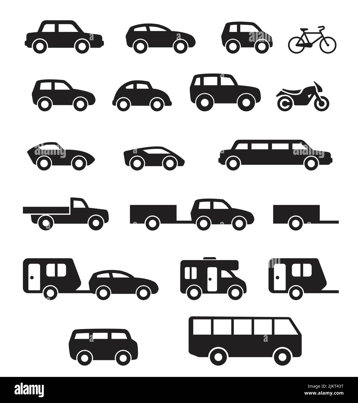 varie auto civili veicolo semplice silhouette vista laterale set icona simbolo vettore isolato su sfondo bianco Illustrazione Vettoriale