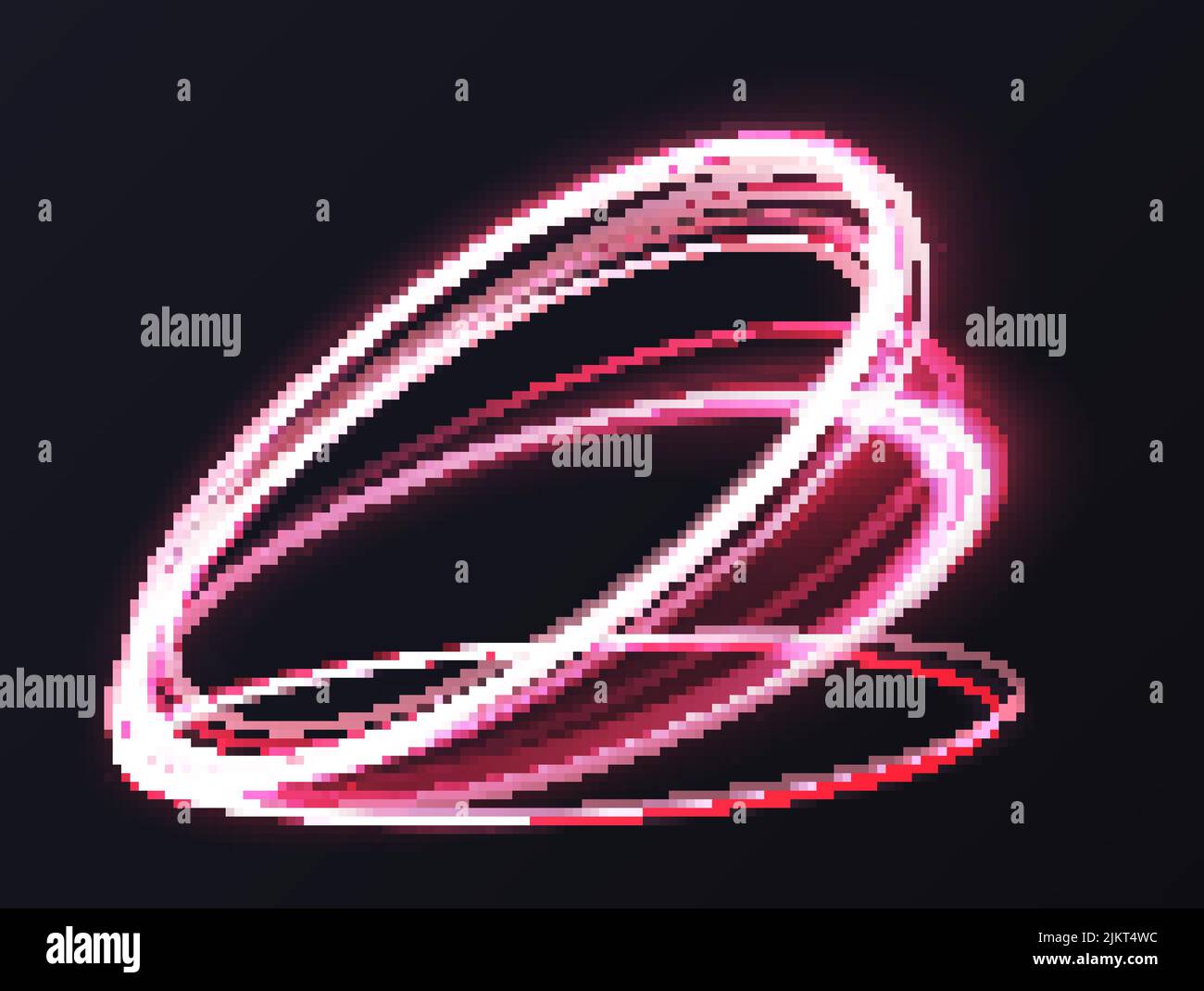 Luminoso e vibrante bagliore di anelli al neon, astratto disegno vettoriale a 3D effetti luminosi. Velocità di rotazione magica e brillante, cerchi di percorso con vortici brillanti, linee brillanti su sfondo nero scuro Illustrazione Vettoriale