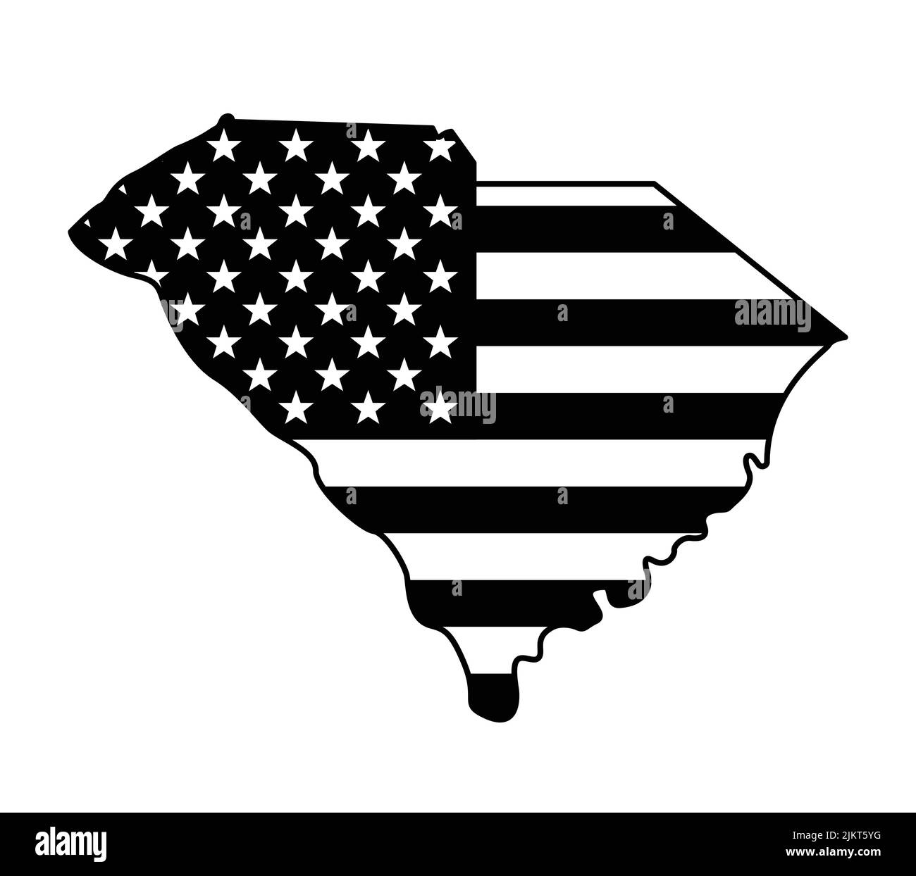 south carolina sc USA American flag bianco e nero in forma di stato mappa profilo semplificato icona vettore isolato su sfondo bianco Illustrazione Vettoriale