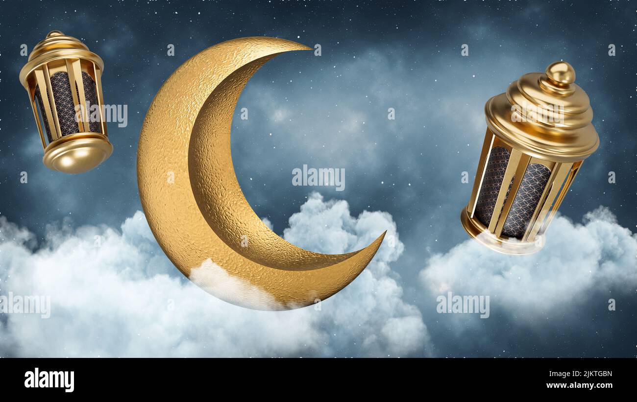 ramadan kareem o eid mubarak design di cartolina d'auguri islamico con lanterna d'oro e falce di luna 485935 Arte vettoriale a Vecteezy