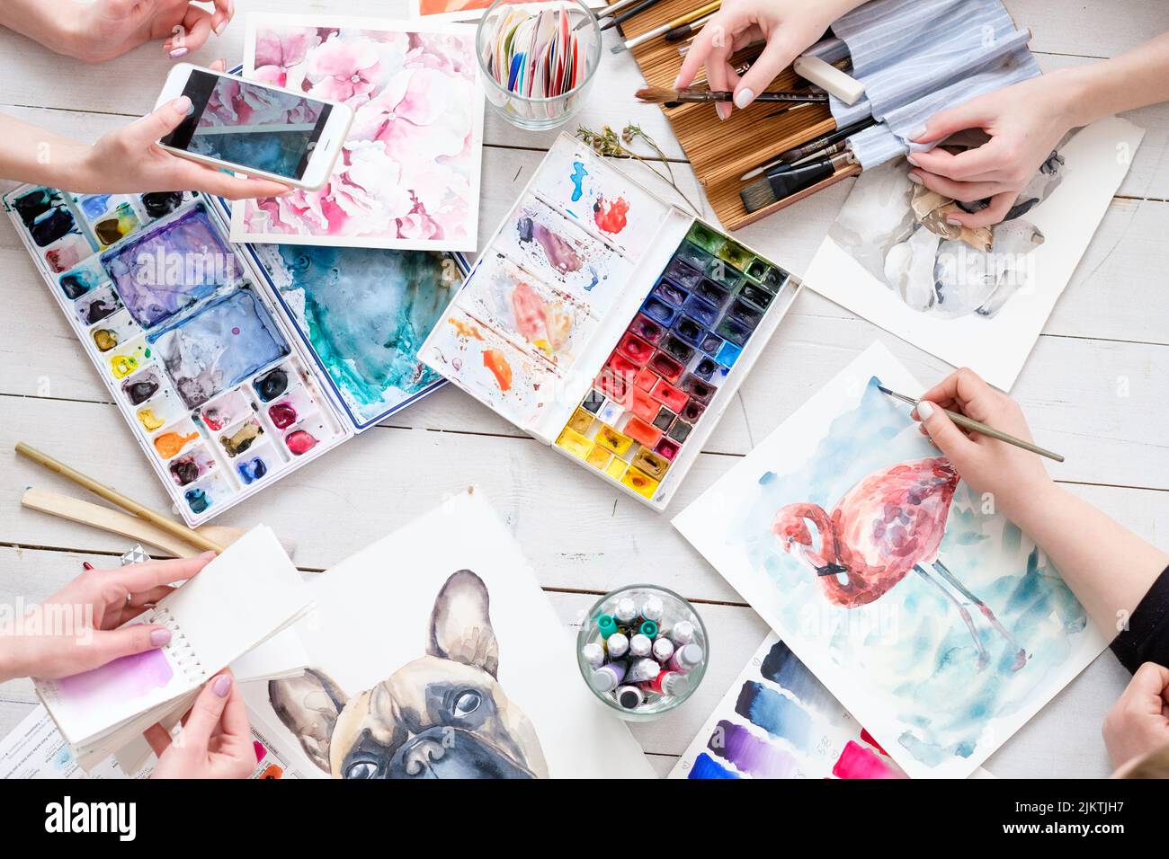 pennello artista set tempo libero pittura hobby strumenti Foto Stock