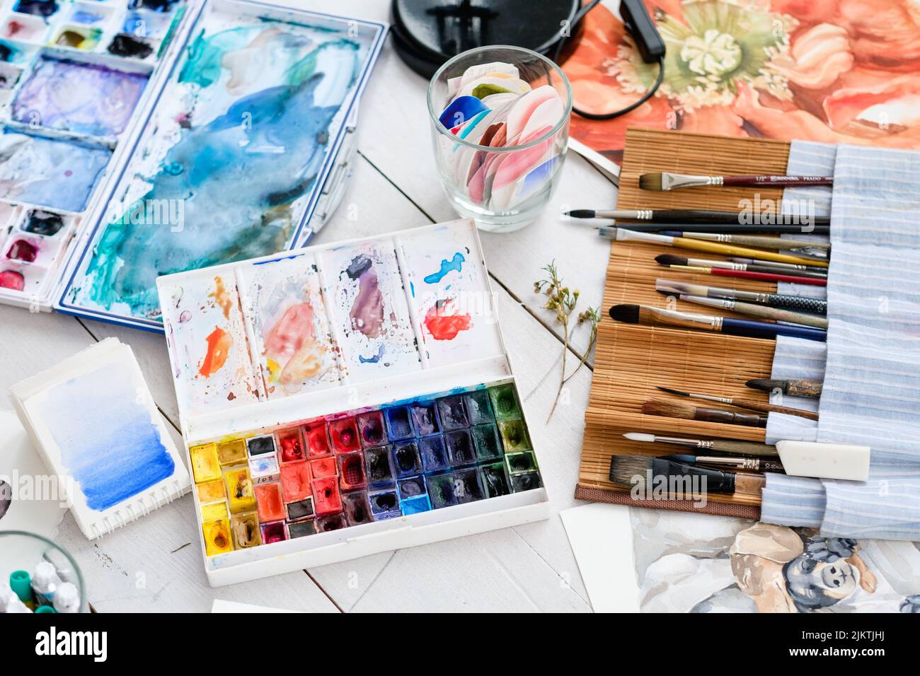 pennello artista set tempo libero pittura hobby strumenti Foto Stock