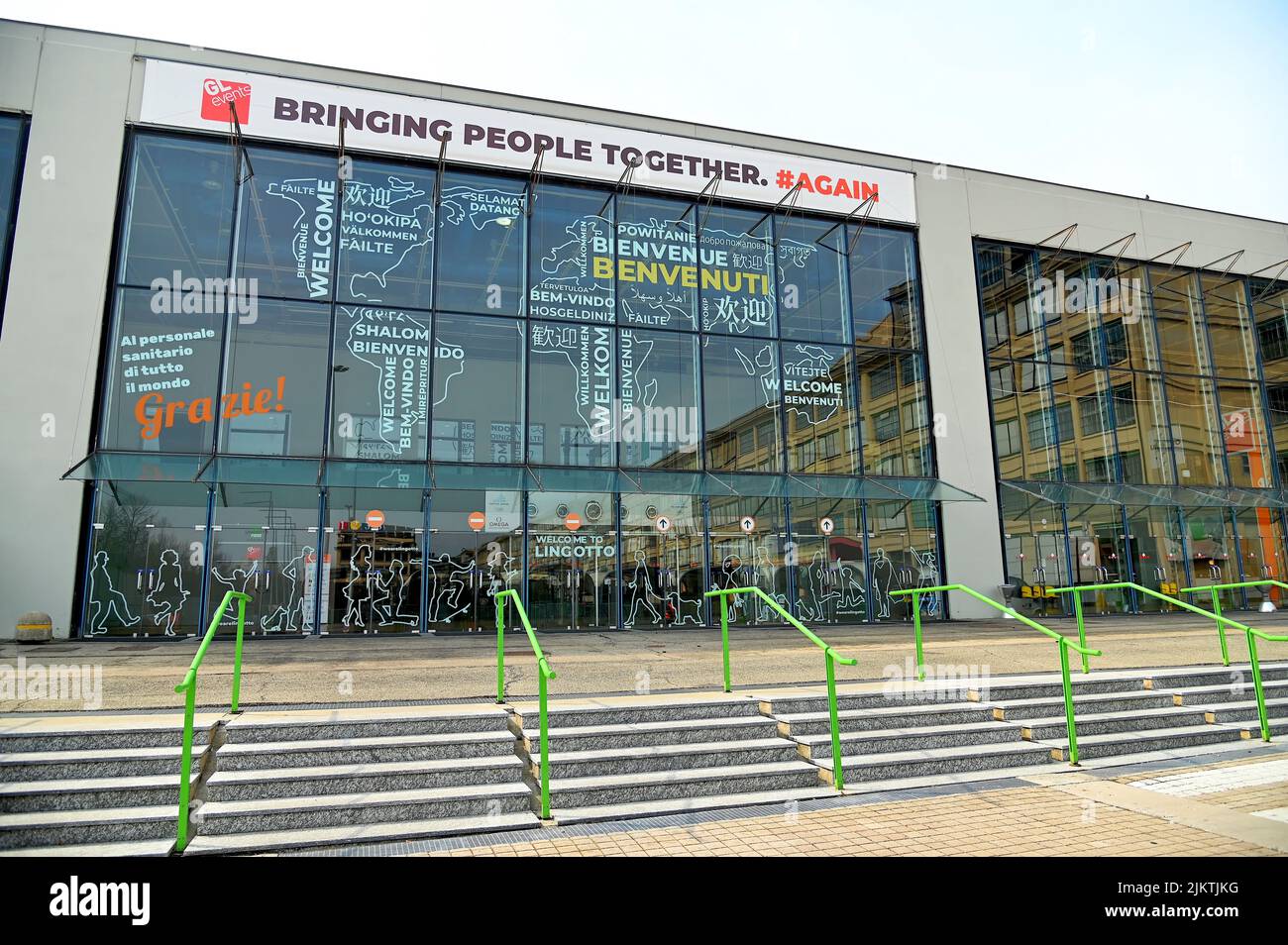 Un primo piano della vista esterna di un edificio a Torino Foto Stock