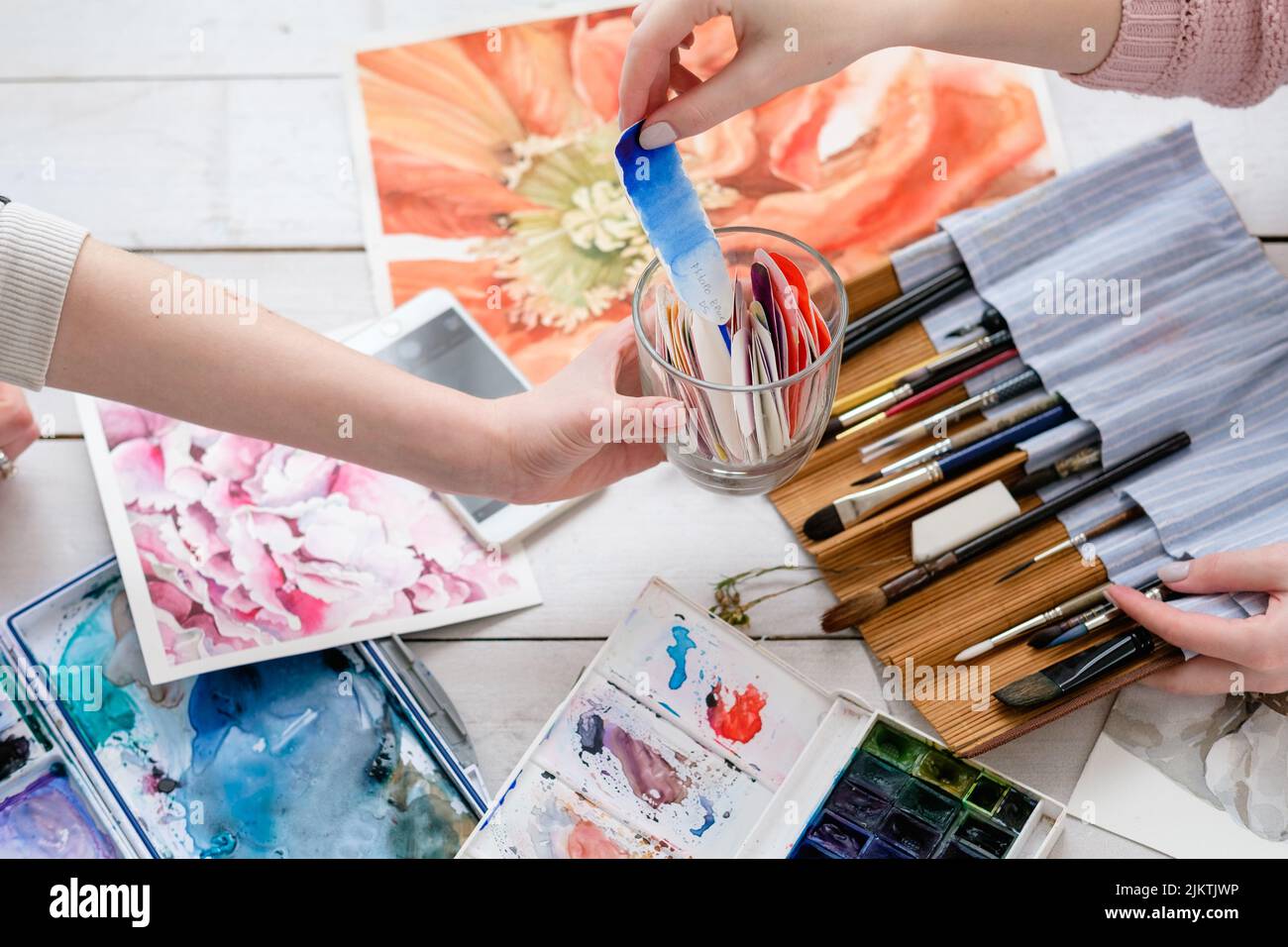 classe di pittura art disegna acquerello pennello Foto Stock